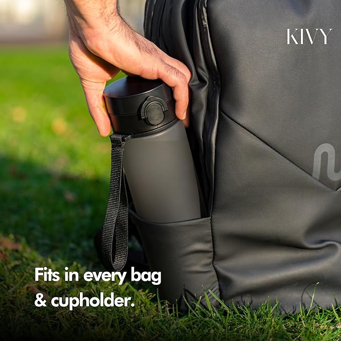 KIVY Slim Water Bottle 50oz with Leakproof Flip Lid [Lightweight & Shatterproof] Fits Backpack & Cupholder for Travel, Sports, School - Extra large water bottle no straw - 1.5 Liter water bottles