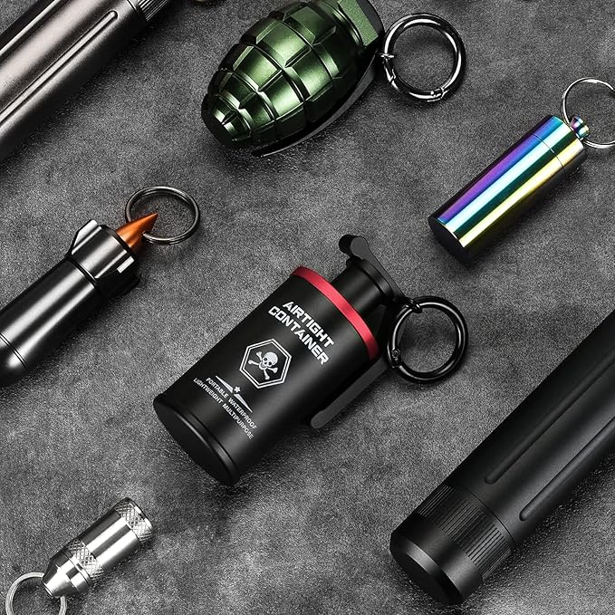Tactical Pill Case, Durable Aluminum Small Pill Holder with Keychain, Airtight & Waterproof Vitamin Container for EDC, Travel, Outdoor - Red