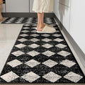 Black Beige Moroccan Trellis Checkered Kitchen Rug Sets [2 PCs], Anti-Fatigue, Waterproof Non-Slip Kitchen Mats Heavy Duty Ergonomic Comfort Foam Rug for Floor, Home, Laundry,17"x29"+17"x47"