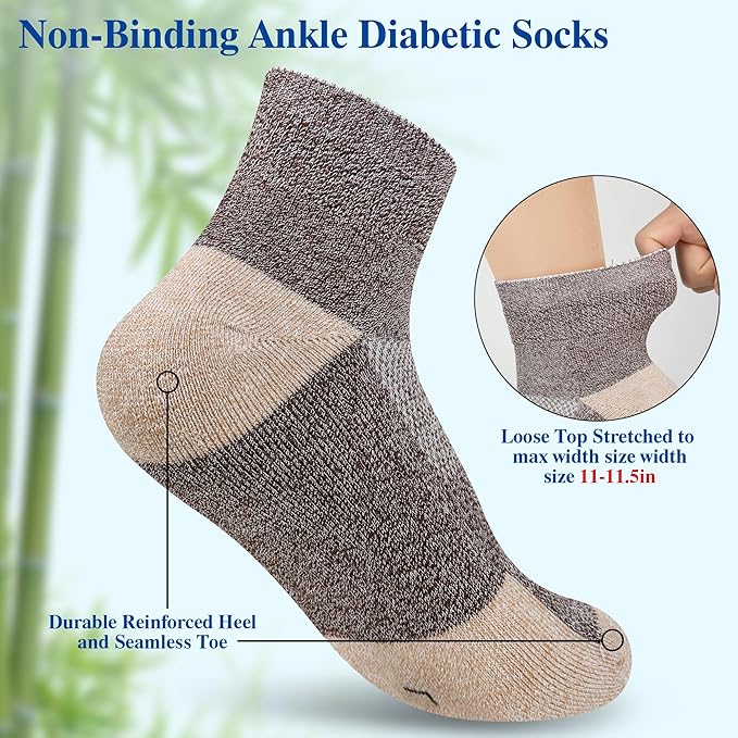 Diabetic Socks for Men,6 Pairs Ankle Mens Diabetic Socks,Diabetic Neuropathy Socks for Men Size 9-11/10-13/13-15.