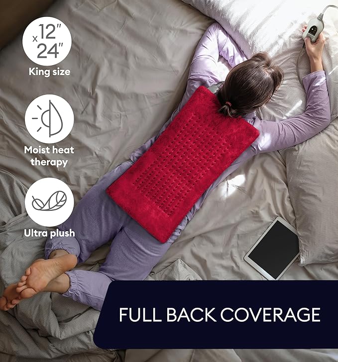 GENIANI Electric Heating Pad for Back Pain & Cramps Relief, Electric Throw, Auto Shut Off, Machine Washable, Moist Heat Pad for Neck & Shoulder - Mothers Day Gifts, 12x24 Viva Magenta