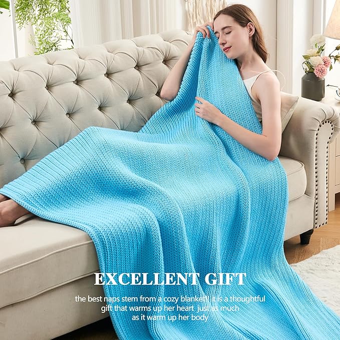 L'AGRATY Knitted Weighted Blanket - 50"x60" 7lbs Cooling Chunky Knit Heavy Blanket for Adults Braided Crochet Throw Thick Cable Yarn Knit Decorative No Beads Evenly Weighted Machine Washable