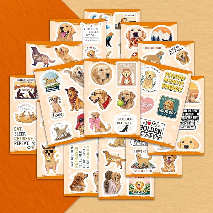 100Pcs Golden Retriever Stickers for Water Bottle, Laptop - Golden Retriever Gifts, Party Supplies & Decorations - Dog Stickers and Decals - Gift for Women & Men