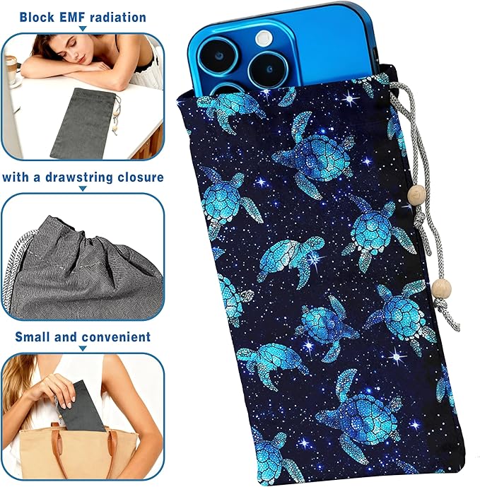EMF Shield Sleeve for Cell Phone Reduce Signal Anti-EMP Pouch Against Radiation, EMF, 5G, RFID Blocking 4x8 Inch Sea Turtle-Blue Phone Sleeve Bags