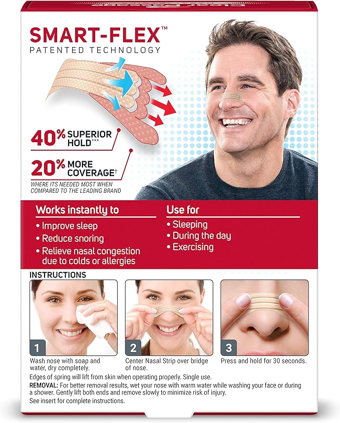 Nasal Strips Extra Strength, Tan, 26 Count | Works Instantly to Improve Sleep, Reduce Snoring, & Relieve Nasal Congestion Due to Colds & Allergies