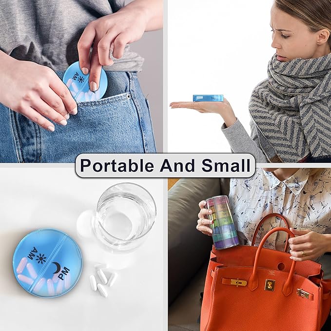Weekly Pill Organizer 2 Times a Day - Large Capacity –Travel Pill Box 7 Day with Airtight Lid Lock – Portable Pill Case for Purse – Ideal for Vitamins, Supplements, and Fish Oil Pills (Rainbow)