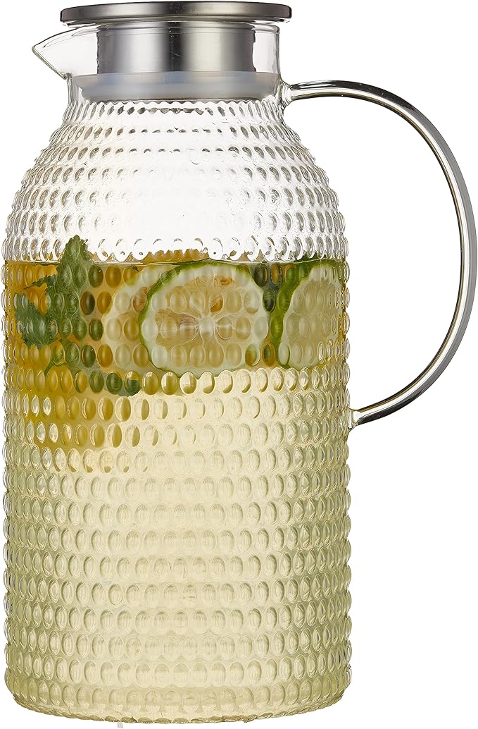 Karafu 3 Liter/100 Oz Glass Pitcher with Lid, Easy Clean Heat Resistance Borosilicate Glass Jug for Hot/Cold Water, Milk, Ice Tea and Juice Beverage