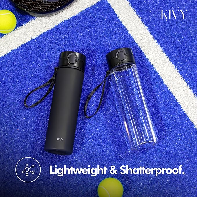 KIVY Slim Water Bottle 50oz with Leakproof Flip Lid [Lightweight & Shatterproof] Fits Backpack & Cupholder for Travel, Sports, School - Extra large water bottle no straw - 1.5 Liter water bottles
