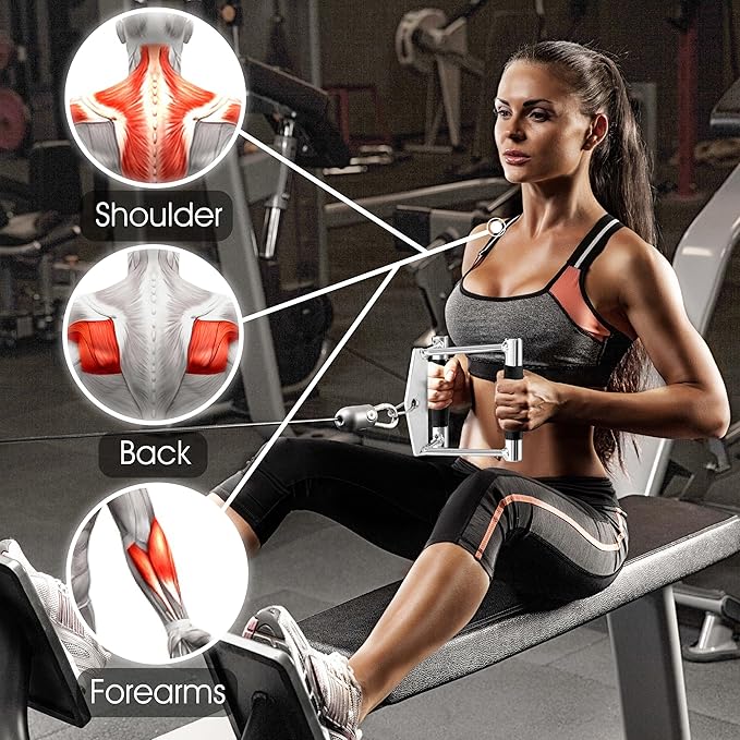 Yes4All Cable Machine Attachment, Row Handles, Tricep Rope, Straight Bar, V Bar, LAT Pulldown Accessories Load 880 LB for Home Gym