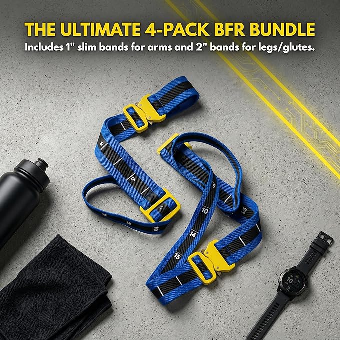 4Pack PRO Blood Flow Restriction Bands for Arms & Legs - Occlusion Training Bands, Gain Muscle Without Heavy Weight Lifting, Strong Elastic Strap & Quick-Release