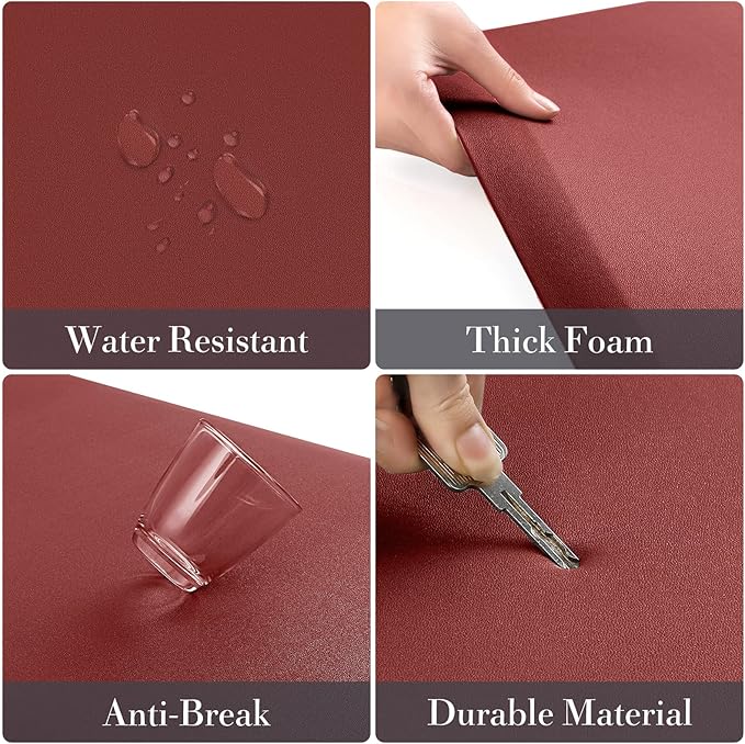 HappyTrends 2 PCS Kitchen Mat Cushioned Anti-Fatigue Floor Mat, Heavy Duty Ergonomic Comfort Foam Standing Mat, Waterproof Non-Slip Kitchen Rugs for Home, Office, Laundry,Red