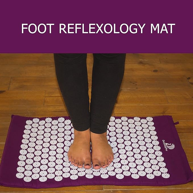 Acupressure Mat & Pillow Set – Extra-Long 29” Acupressure Therapy for Back & Neck Pain Relief, Sciatica, Stress Relief & Sleep Support – Includes Carry Bag & Hot/Cold Pack (Purple)