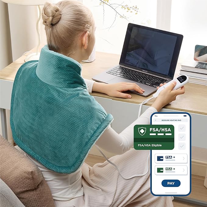 Bedsure Heating Pad for Neck and Shoulders - Birthday Gifts for Women Men Mom Mens, FSA Eligible Items, Weigthed Heated Pad 2.2lbs, Weighted Large Heated Wrap, 24" x 22", Teal
