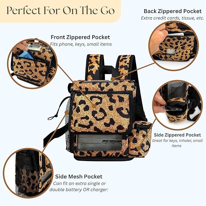 O2TOTES Premium Backpack – Fits Inogen One G5 & Inogen Rove 6, Lightweight with Padded Straps & Zippered Bottom