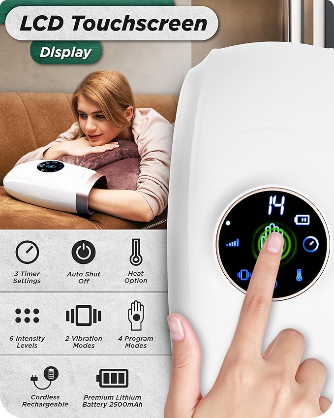 Lunix LX7 FSA Carpal Tunnel & Wrist Pain Relief Device, Heated Air Compression Hand Massager for Arthritis, Mothers Day Gifts for Women & Mom, Touchscreen, Lunar White