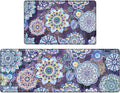 Boho Purple Floral Kitchen Rugs Mats for Floor 2 Piece Memory Foam Padded Kitchen Mats Anti Fatigue Non Slip Cushioned Comfort Standing Mat, 17.3x28+17.3x47 Inch