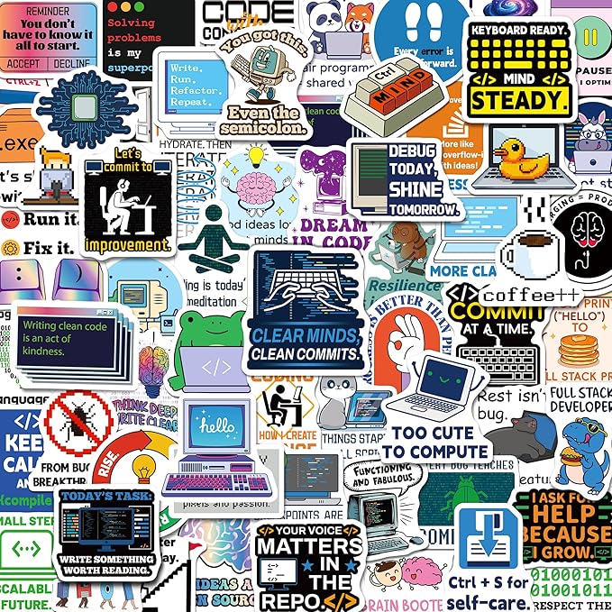 200PCS Programming Stickers, Vinyl Coding Stickers for Developers Programmers Engineers Geeks, Tech Sticker Pack for Laptop Water Bottle, Computer Science Gift
