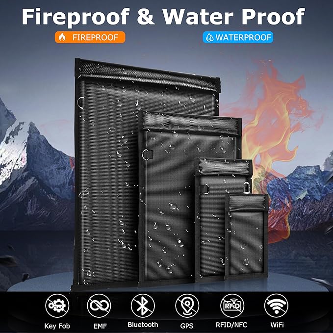 4 Pack Faraday Bags for Phones,RFID Key Fob Blocker Pounch Fireproof Waterproof EMP Proof Go Dark Bag for Cell Phone Block Signal