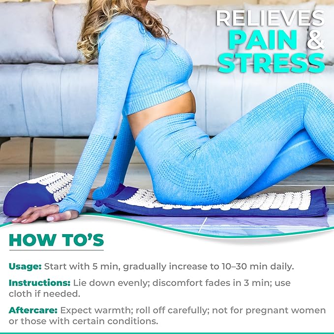 Sivan Health and Fitness Acupressure Mat and Pillow Set - Grounding Mat for Stress, Back & Neck Pain - Acupuncture Point Massage Mat for Muscle Relaxation, Sciatica, & Meditation - Includes Carry Bag