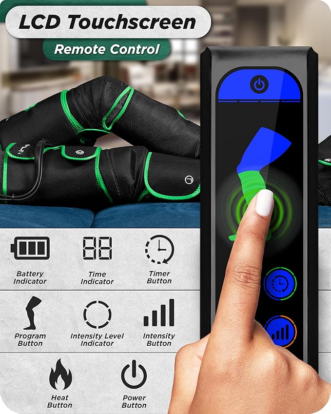 Lunix LX10 FSA Full Leg Massager with Heat & Air Compression, Foot Calf and Thigh Massage Boots for Everyday Recovery, Adjustable Fit, Cold Therapy Option, Handheld Controller, Forest Green