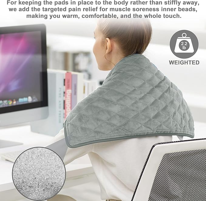 Deepsoon Heating Pad,Electric Heating Pads for Back,Neck,Abdomen,Moist Heating Pad for Shoulder,Knee,Arms,Legs,Dry/Moist Heat & Auto Shut Off,Christmas Gifts for Men and Women,Weighted Gray,24x12 Inch