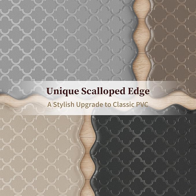 Upgrade Scalloped Embossed Kitchen Mats for Floor 2PCS Cushioned Anti Fatigue Waterproof Foam Kitchen Rugs Non Slip Washable Comfort Standing Mat for Sink Laundry,17.3"x30"+17.3"x59",Khaki