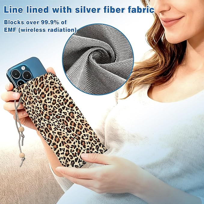 EMF Shield Sleeve for Cell Phone Reduce Signal Anti-EMP Pouch Against Radiation, EMF, 5G, RFID Blocking 4x8 Inch Leopard Phone Sleeve Bags