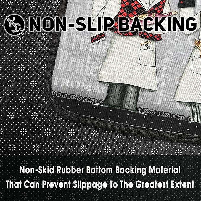 Black Fat Chef Kitchen Rugs 2 Piece Set for Floor Mat, Non Skid Washable Absorbent Microfiber Fat Chef Kitchen Mat for in Front of Sink for Standing for Home Fat Chef Kitchen Decor 17"X30"+17"X47"