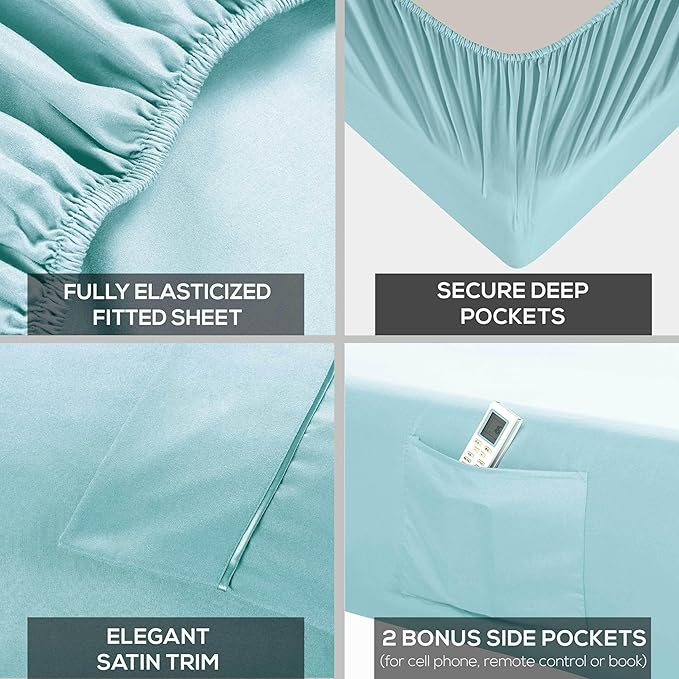 Mueller UltraTemp 6 PC Queen Sheet Set - Ultra-Soft Luxury Series, Cooling & Breathable Hotel Luxury Bed Sheets, Deep Pocket Wrinkle-Free Oeko-TEX, Aqua