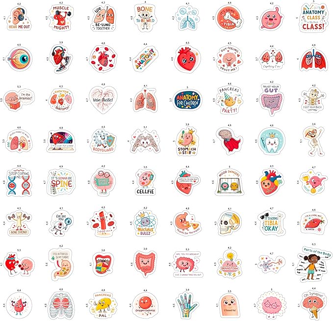 100Pcs Anatomy Stickers - Medical Doctor Physiology Stickers for Laptop, Water Bottle - Sonography Radiology Healthcare Nurse Bone Decals