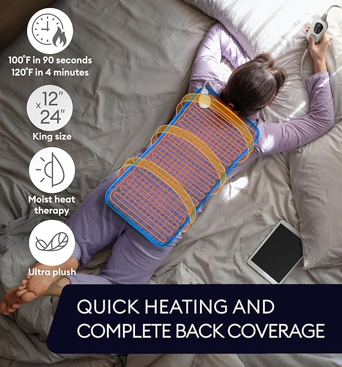 GENIANI Electric Heating Pad for Back Pain & Cramps Relief, Electric Throw, Auto Shut Off, Machine Washable, Moist Heat Pad for Neck & Shoulder - Mother’s Day Gifts, 12x24 Electric Blue