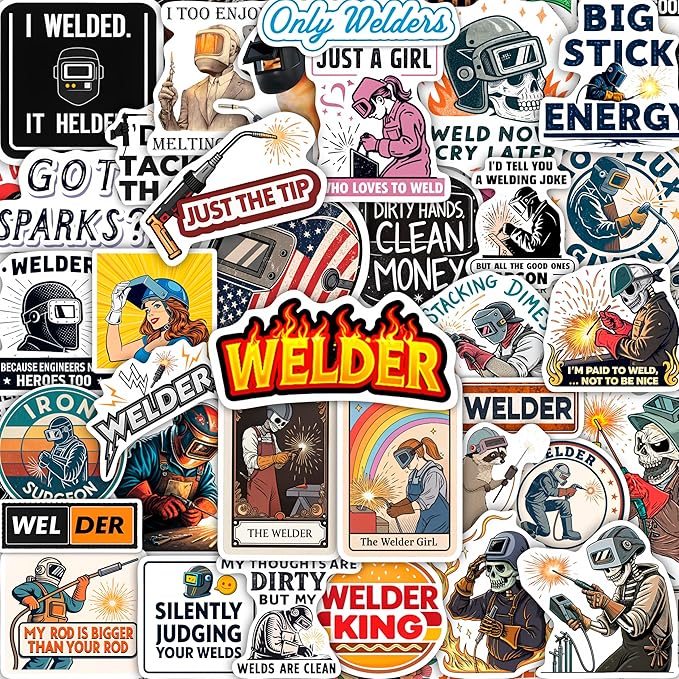 100Pcs Welder Stickers for Helmets, Water Bottles, Laptop - Welding Stickers for Hard Hats - Welder Gifts, Party Supplies & Decorations - Gift for Women & Men