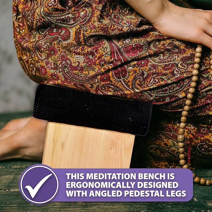 Mudra Crafts Black Foldable Meditation Chair - Yoga Zen Meditation Bench Kneeling Stool - Wooden Meditation Stool with Cushion - Prayer Kneeler Seiza Meditation Seat