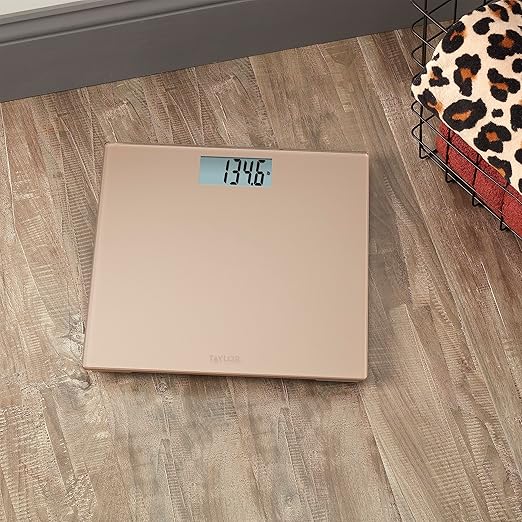 Taylor Digital Scale for Body Weight, 400 LB Capacity, Durable Glass Platform 11.8 x 11.8 Inches, Easy Read 3.2 x 1.5 In Display, Offering Daily Use in Homes for Enhance Performance, Champagne