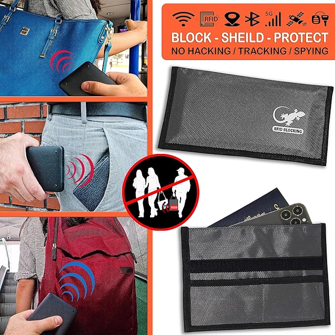 Faraday Bag Anti-Tracking GPS RFID Car Key Signal Blocker Wallet Shielding Pouch Protective Case for Cell Phone Car Key FOB, Data Privacy, Electronic Device Security (DARK GREY - NYLON)