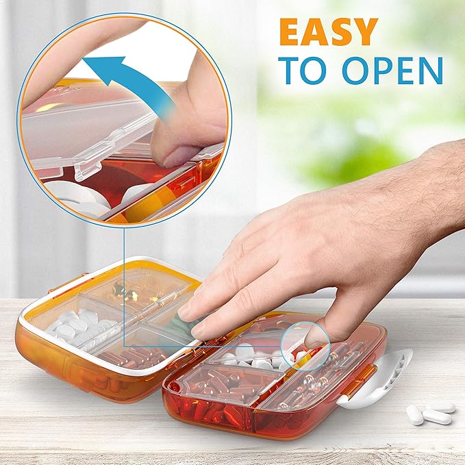 Travel Pill Organizer Medicine Dispenser - Moisture-Proof Pill Boxes and Organizer - Portable Vitamin Container Holder - 8 Large Compartments for Medication and Supplements