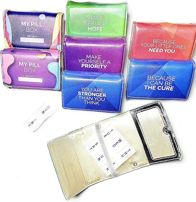 Weekly Pill Box Organizer, 8 Compartments, Portable Travel Pill Case, Folding Cover to Hold Medication, Supplements - Kids/Teen Bright