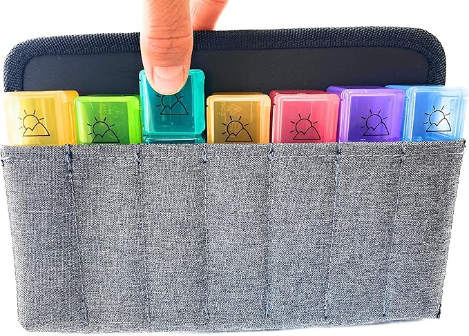 Kaddy Weekly AM/PM Secure Pill Organizer Box, (7-Day / 4-Times-A-Day) Portable Travel with Large Compartments for Medication, Supplements and Vitamins, 3 Digit Lock for Safety