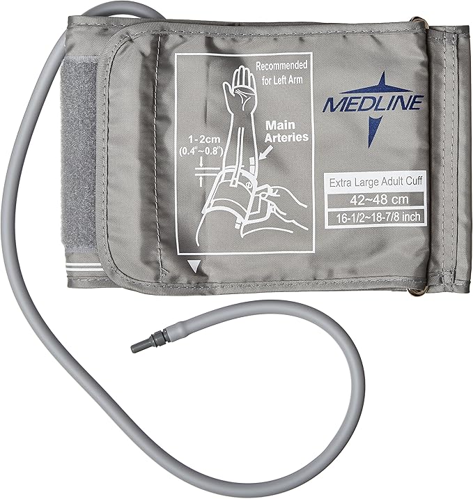 Medline Blood Pressure Cuff, XL Adult, Fits Arms 42 to 48 cm, Grey