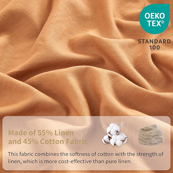 Simple&Opulence Belgian Linen Sheet Set Solid Color - 4 Pieces (1 Flat Sheet, 1 Fitted Sheet & 2 Pillowcases) Natural Flax Cotton Blend Soft Breathable Farmhouse Bedding - Queen Size, Rust