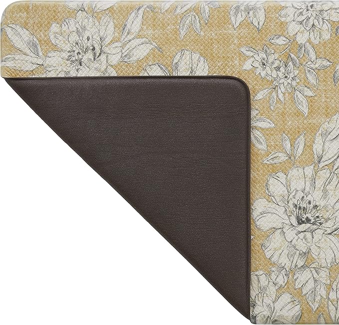 Laura Ashley - Anti-Fatigue Kitchen Mat, Iris Floral Design, Stain, Water & Fade Resistant, Cooking & Standing Relief, Non-Slip Backing, Measures 17.5" x 48", Tawny Yellow Iris