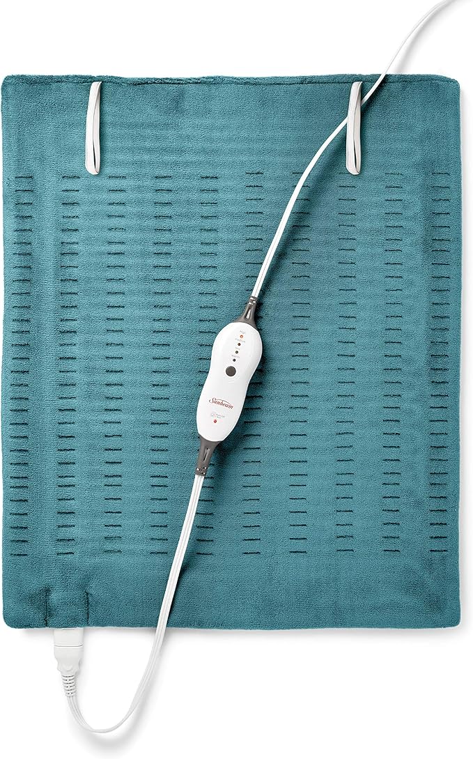 Sunbeam XXL Heating Pad, 20"x 24", For Back, Neck, Shoulder, and Period Cramp Pain Relief, 4 Heat Settings, Auto Shut-Off, Machine-Washable, Gifts For Mom & Wife, Dark Teal