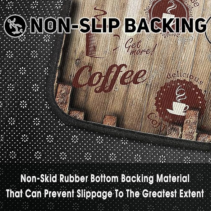 Coffee Kitchen Rugs 2 Piece Set for Floor Mat, Non Skid Washable Absorbent Microfiber Coffee Kitchen Mat for in Front of Sink for Standing for Home Coffe Kitchen Decor 17"X30"+17"X47"
