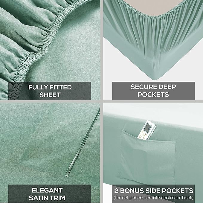 Mueller Ultratemp Bed Sheets Set, Super Soft 1800, 6 Piece California King Sheet Sets, Deep Pocket up to 16", Transfers Heat, Breathes Better, Hypoallergenic, Wrinkle-Resistant, Oeko-TEX, Light Teal