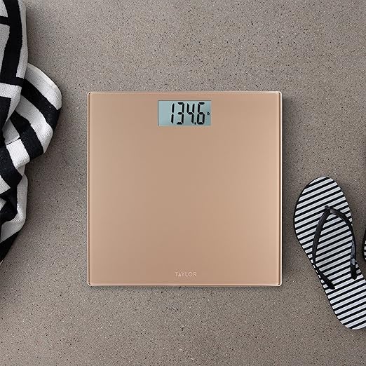 Taylor Digital Scale for Body Weight, 400 LB Capacity, Durable Glass Platform 11.8 x 11.8 Inches, Easy Read 3.2 x 1.5 In Display, Offering Daily Use in Homes for Enhance Performance, Champagne