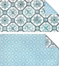 OPUX Anti Fatigue Kitchen Floor Mat, Reversible Cushioned Memory Foam Kitchen Rug Pad, Waterproof Non-Slip Padded Comfort Standing Mat Office Laundry Home, 32x17 (Floral Tile Blue)