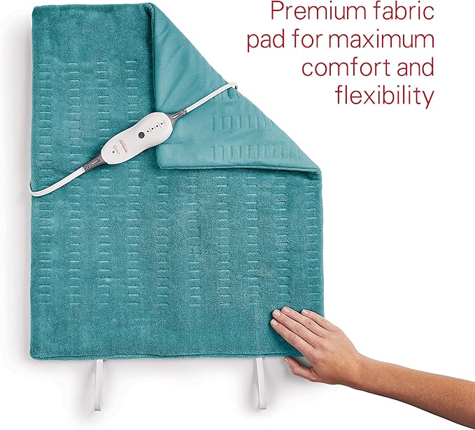 Sunbeam XXL Heating Pad, 20"x 24", For Back, Neck, Shoulder, and Period Cramp Pain Relief, 4 Heat Settings, Auto Shut-Off, Machine-Washable, Gifts For Mom & Wife, Dark Teal