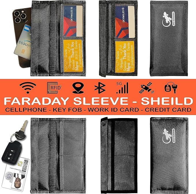 Gecko Travel Tech RFID Faraday Bag - GPS, RFID, and EMP Signal Blocker | Nylon Shielding Pouch for Cell Phone Privacy, Car Key FOB Protection, and Electronic Device Security (BLACK - NYLON)