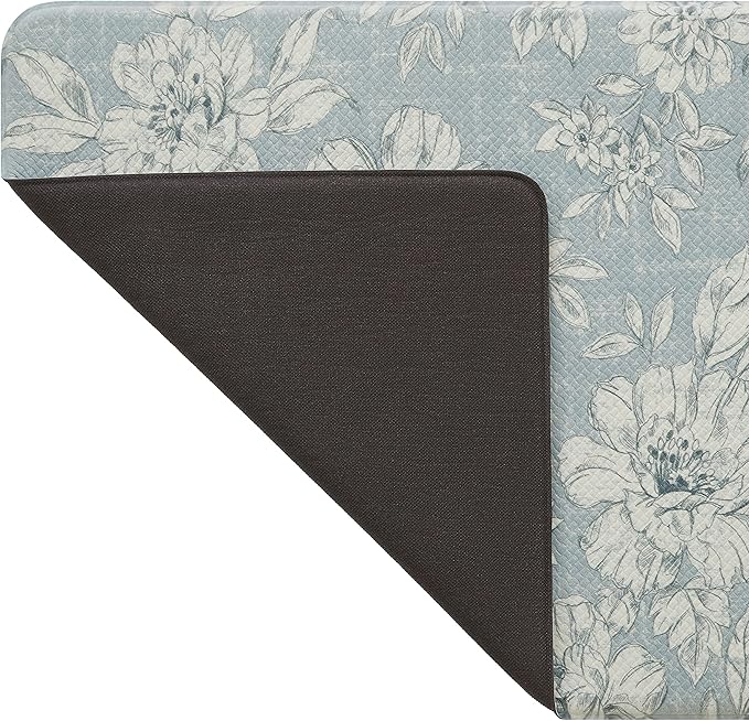 Laura Ashley - Anti-Fatigue Kitchen Mat, Iris Floral Design, Stain, Water & Fade Resistant, Cooking & Standing Relief, Non-Slip Backing, Measures 17.5" x 48", Light Blue Iris