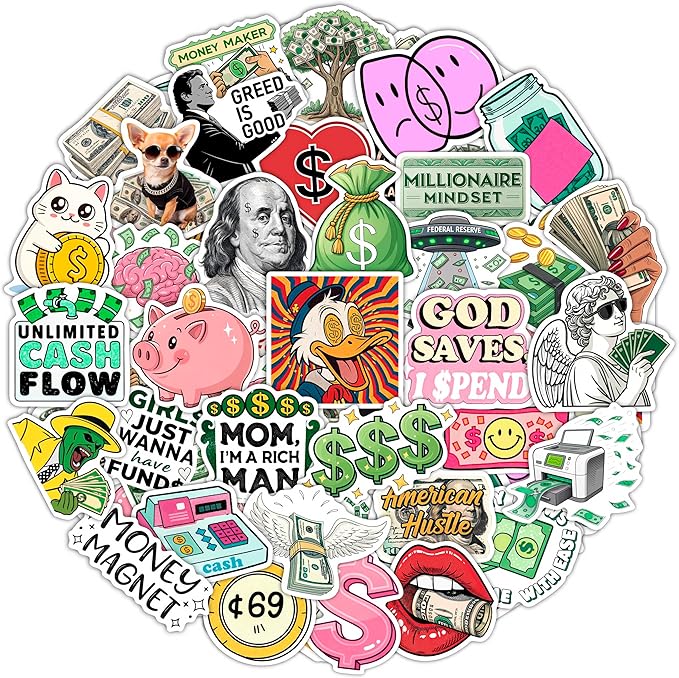 100Pcs Money Stickers for Planner for Adults, for Water Bottle - Money Sign, Symbol Stickers, Party Supplies- Gift for Women & Men